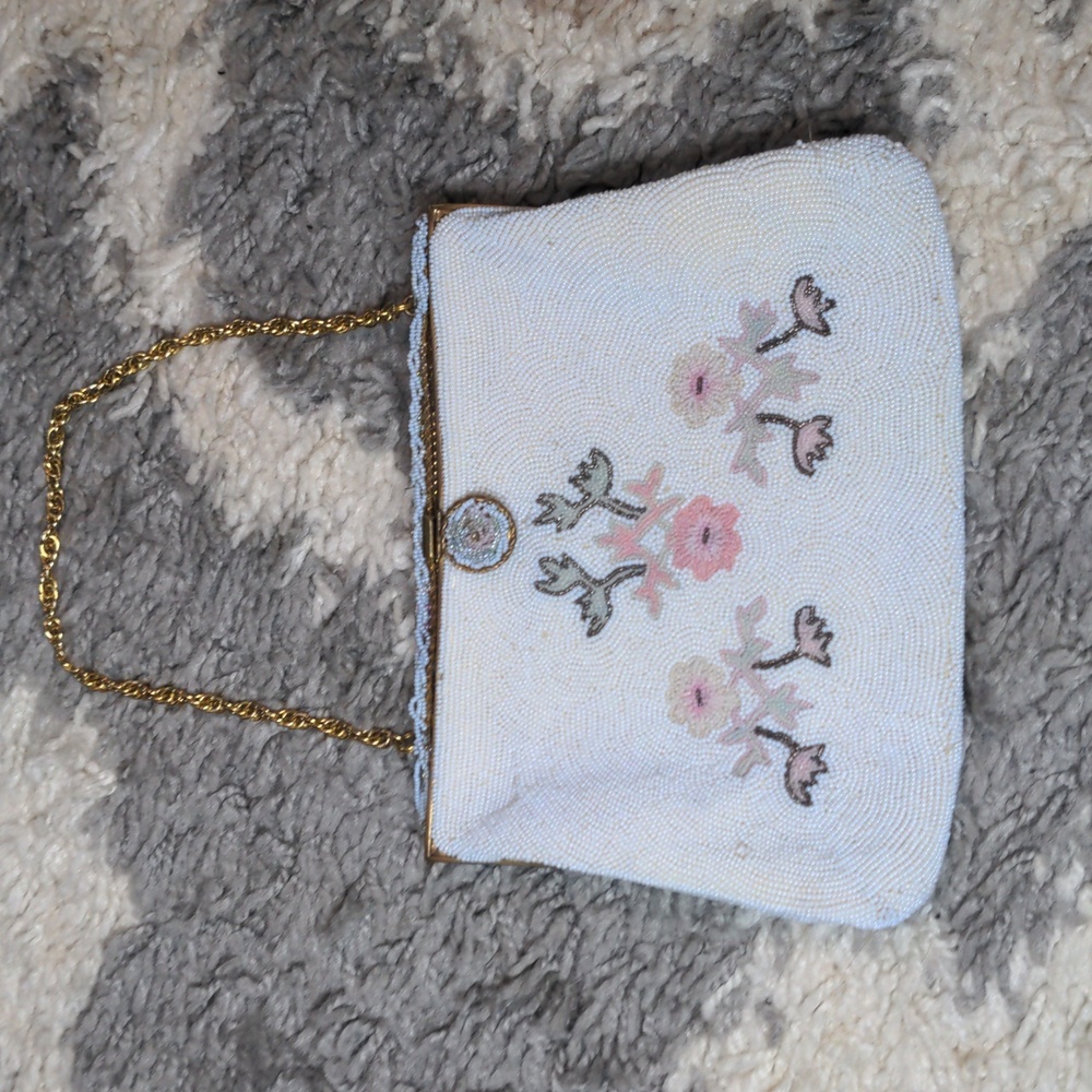VTG Vintage French beaded bag, floral print